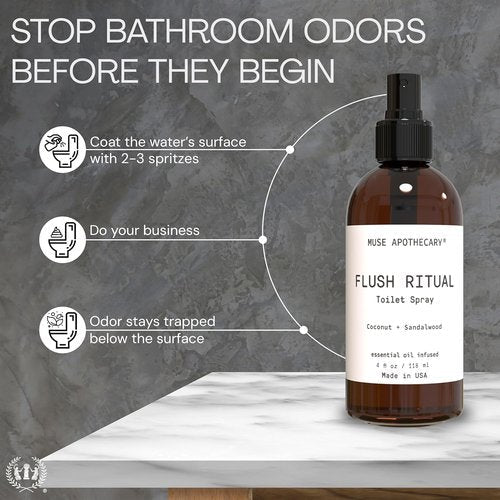 Muse Apothecary Flush Ritual - Refreshing Toilet Spray with Natural Essential Oils | 4 oz Coconut & Sandalwood