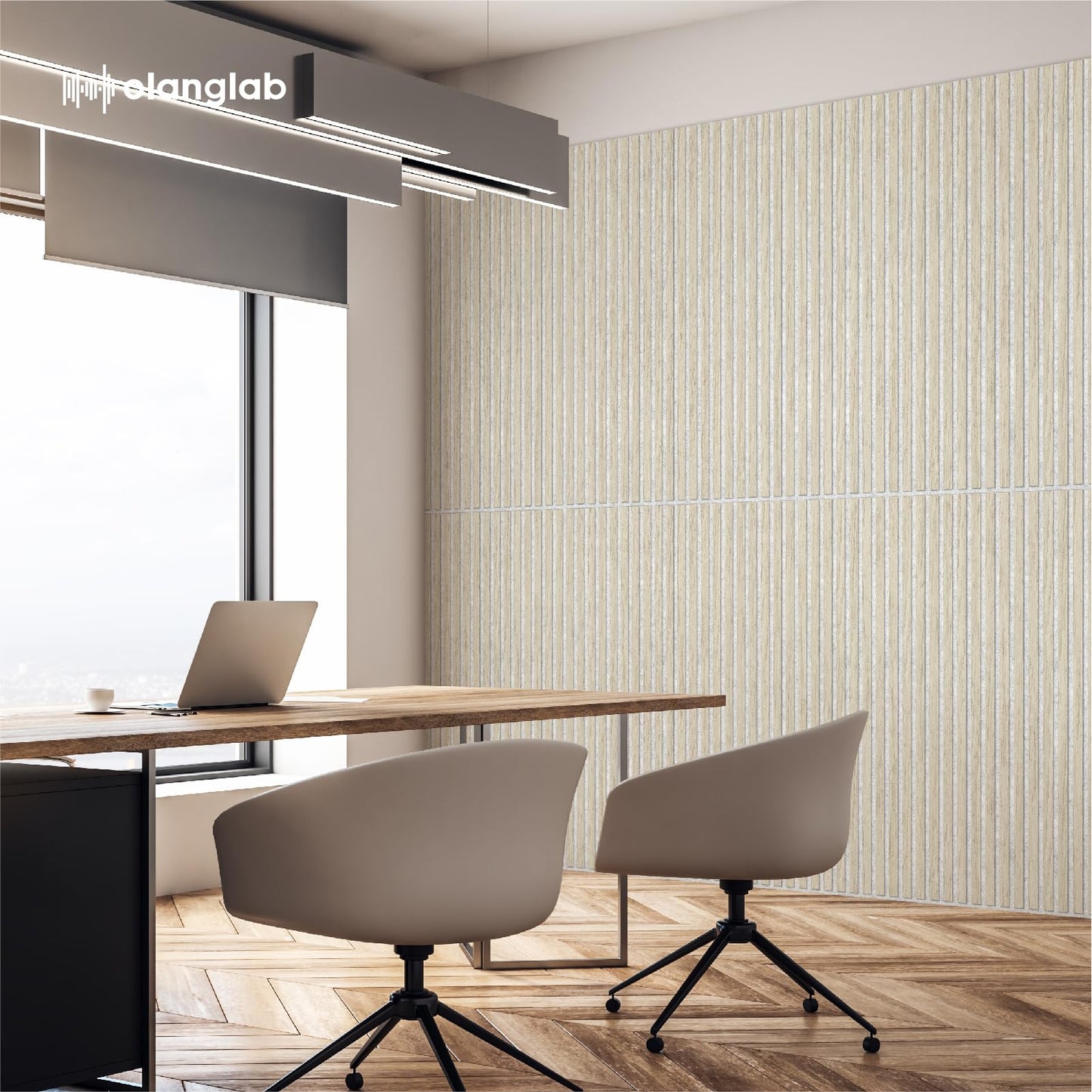 Olanglab Wood Slat Wall Panels 4 Pack, Acoustic Wall Panels, 47.24'' x 23.62" Each 3D Wall Panels for Interior Wall Decor (Light Oak-Grey Felt)