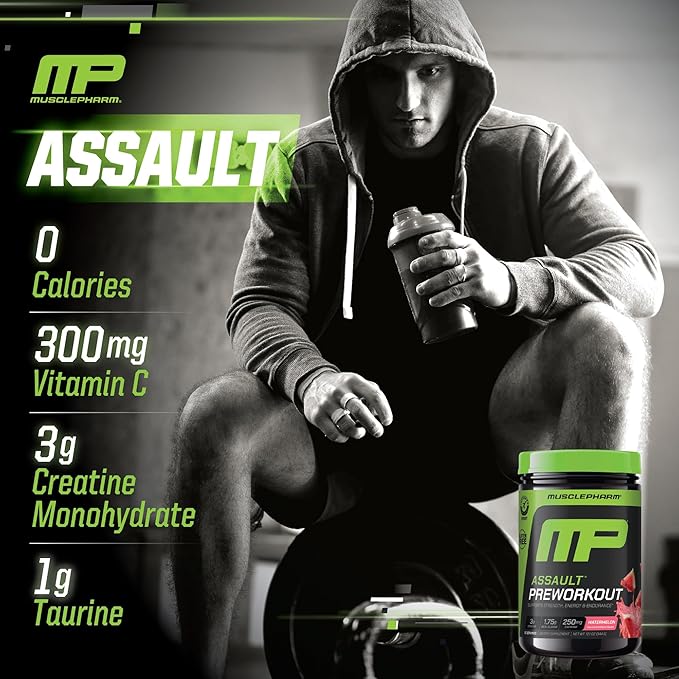 MusclePharm Assault Energy & Strength Pre Workout Powder for Men & Women with Beta Alanine, Caffeine, Creatine & Betaine Anhydrous, Pre-Workout Supplements, 30 Servings, Watermelon Flavor