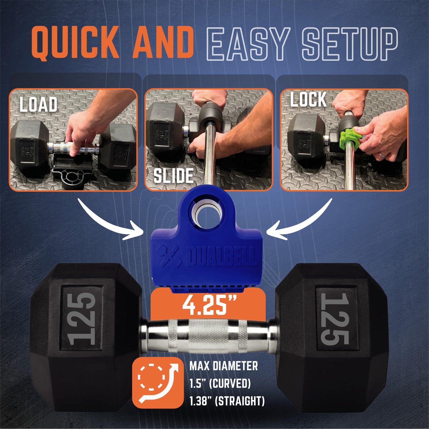 DUALBELL Dumbbell Converters- for 1" bars- hold up to 500lbs- Dumbbell to Barbell Adapters - Connect dumbbells to a 1" (25mm) standard diameter bar to use in place of weight plates, (Blue)