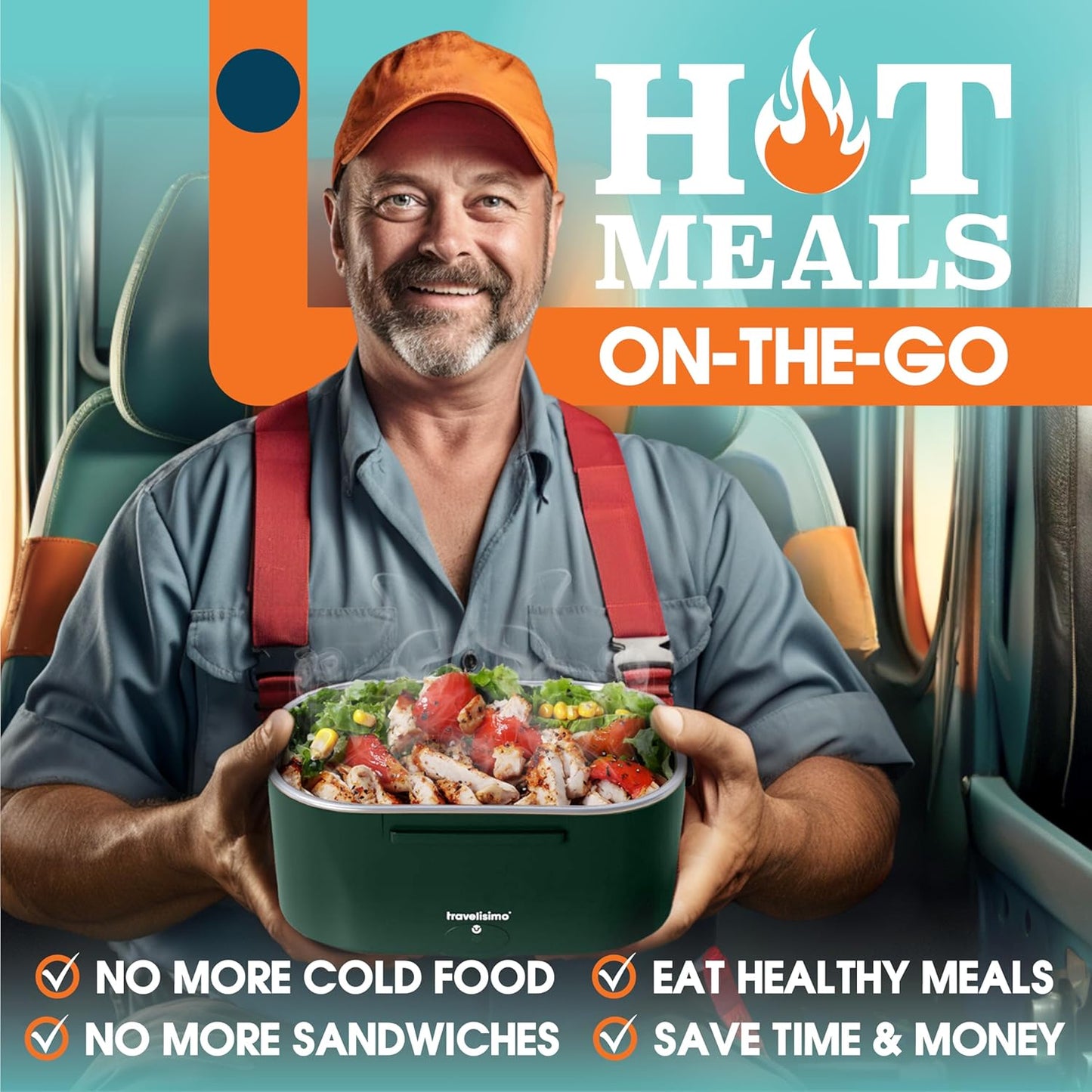 Travelisimo Electric Lunch Box - 100W Heated Portable Food Warmer for Adults | 1.5L Stainless Steel, Ideal for Travel & Work