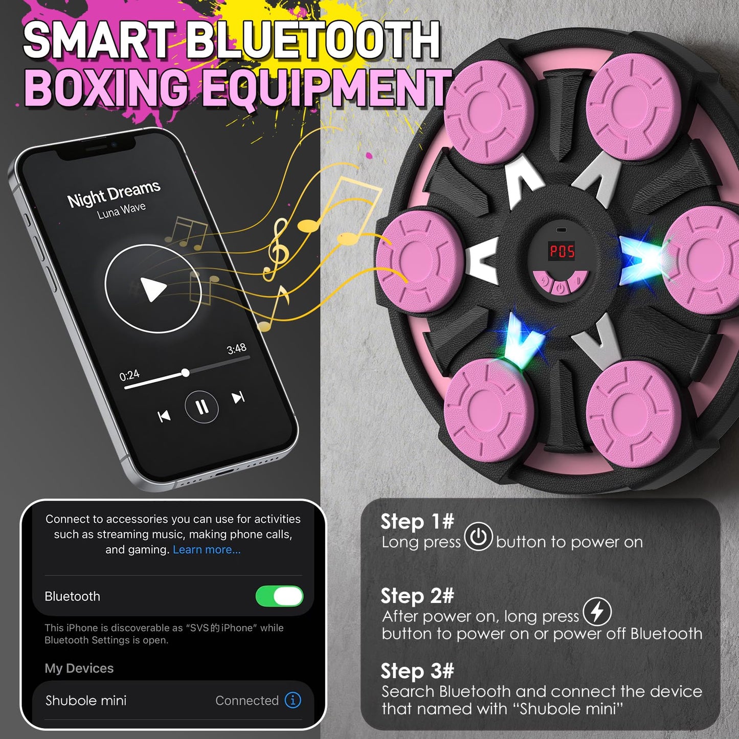 Music Boxing Machine for Kids & Adults - Wall Punching Pad with Lighting, 9-Speed Bluetooth Boxing Game with Gloves, Wall Mounted Exercise Equipment, 2026 Upgrade Boxing Equipment for Kids Age 6+