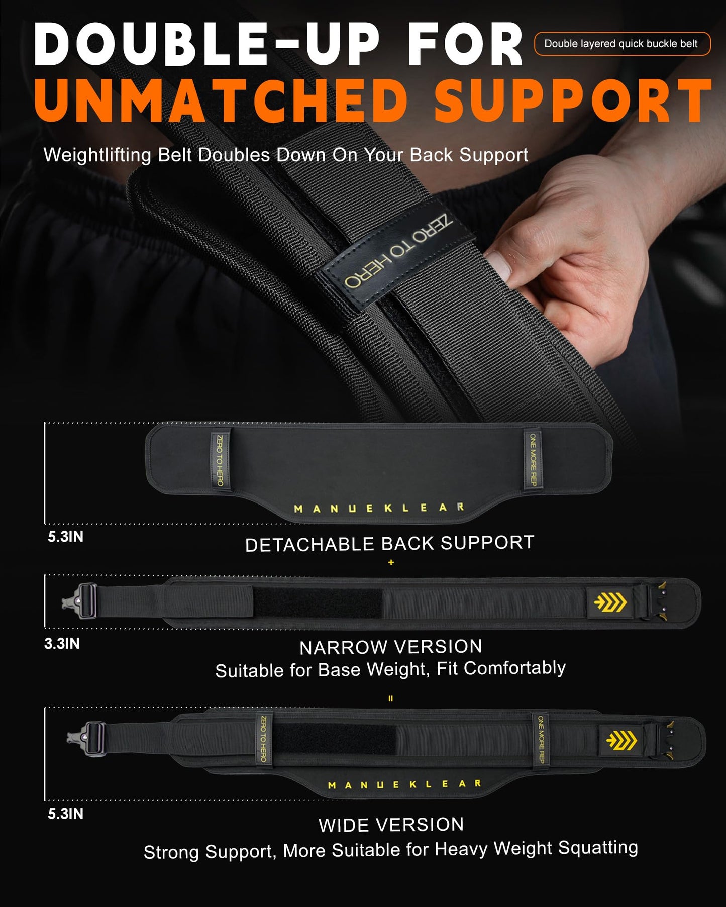 MANUEKLEAR Weight Lifting Belts for Men and Women, Gym Weight Belt with Carabiner Quick Locking, Double-Layer Weightlifting Belt for Workout Squat Powerlifting Deadlift