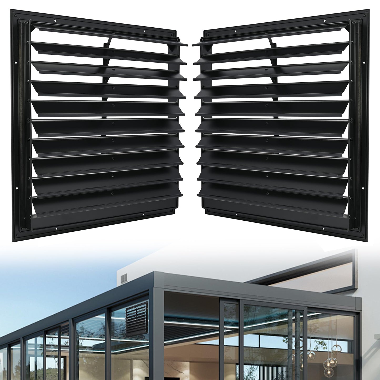 YAGEANNL 20 Inch Automatic Exhaust Shutter Louver Vent, 2Pcs Aluminum Gravity Shutters Louver for Windows Outside, Home Attics, Greenhouse Vent