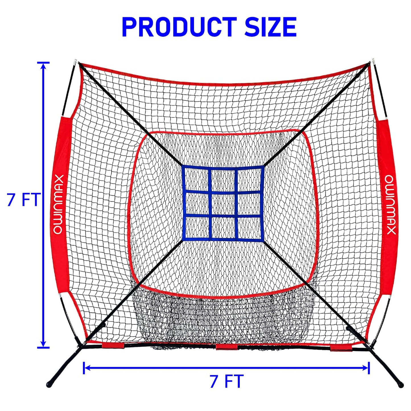 OwinMax 7x7 ft Baseball Softball Practice Net with The Detachable Bow Frame for Batting, Hitting, Pitching, Portable Baseball Practice Net with Carry Bag, Great for All Levels