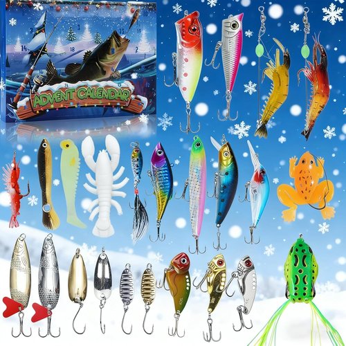 Fishing Advent Calendar 2025 - 24 Days of Christmas Countdown Fishing Lures & Tackle Set for Anglers