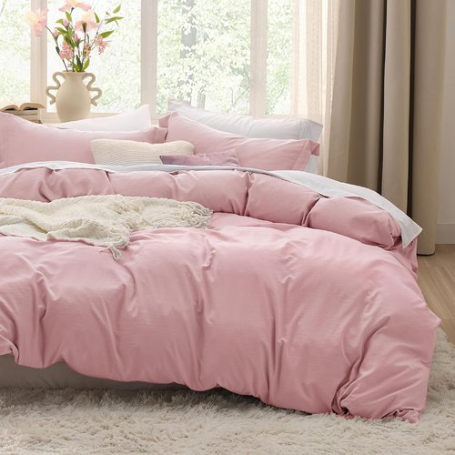 Bedsure Pink Duvet Cover Set - Extra Soft Prewashed Cotton-Like Polyester | Twin/Twin XL Size, 2 Pieces