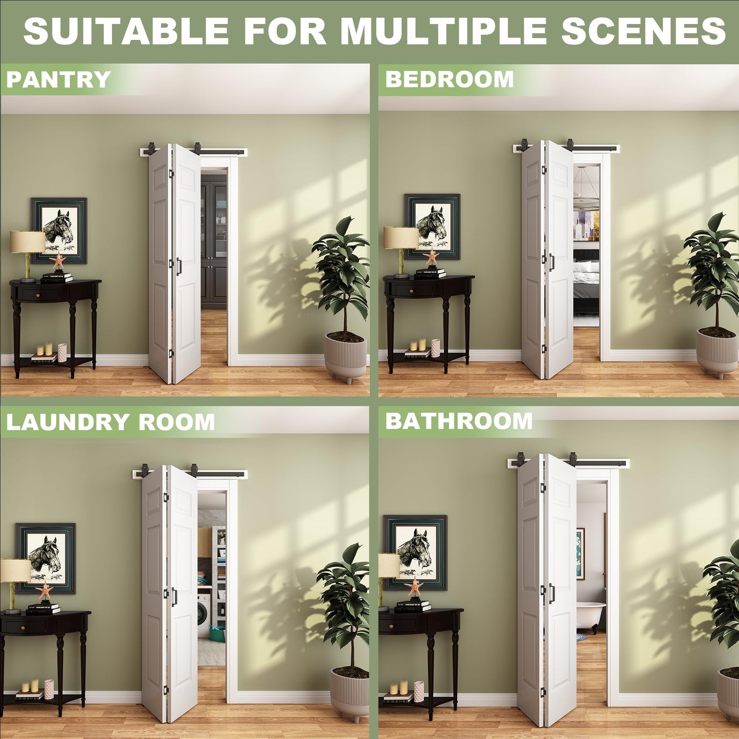 JUBEST 36"x 84" Bifold Barn Door, 6 Panel Bifold Sliding Barn Doors with 3.3FT Hardware Kit Included, Primed Doors Surface, Hollow-core & MDF Molded Panel, Double 18" x 84" Door Panels, DIY Available