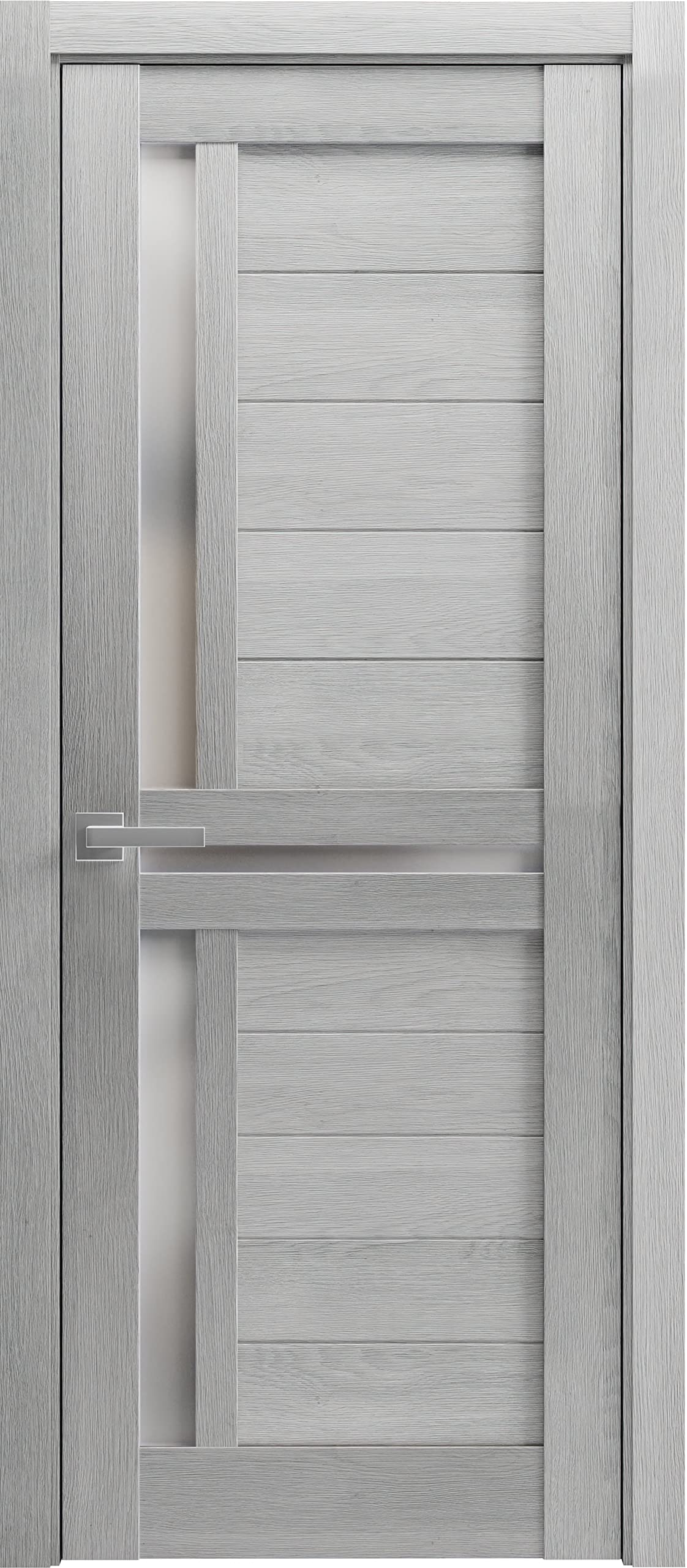 Sartodoors VEREGIO 7288 | 42 x 96 | Light Grey Oak Interior Single Swing Door with Frosted Glass | Solid Wood Door in Modern French Style | Hardware Included