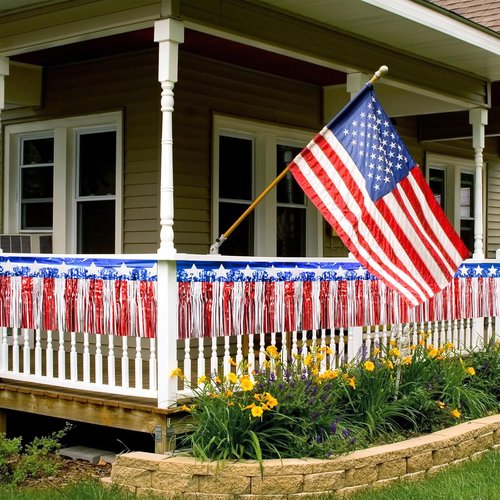 Mega-L 4th of July Decorations - 39 Feet Red, White & Blue Foil Fringe Garland & Tinsel Streamers
