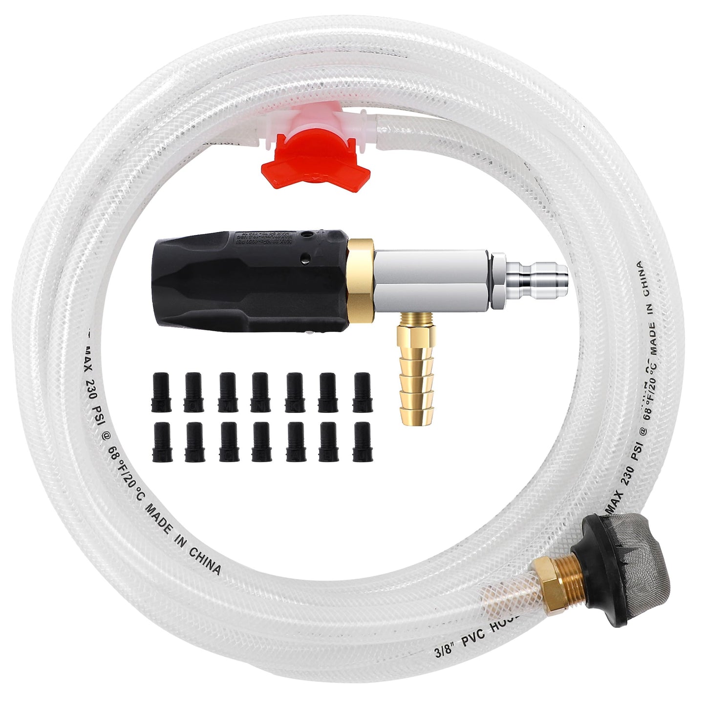 JOEJET Downstream Injector for Pressure Washer, Adjustable Chemical Injector Kit, Variable Power Washer Long Range Nozzle External Injection, 45 FT Siphon Hose, 4-4.5 GPM