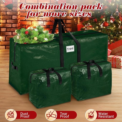 BlessedSeason Christmas Tree Storage Bag - Waterproof 7.5 Ft Design with 2 Tinsel Garland Bags, Reinforced Handles