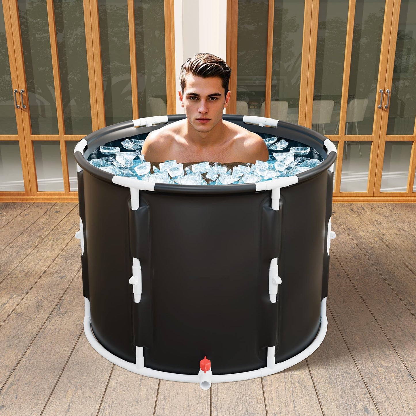 GYMAX Ice Bath Tub, 66 Gal Cold Plunge Tub with Lid & Click Design, Foldable Cold Bath Plunge Tub for Athletes Cold Water Therapy, Portable Freestanding Soaking Tub for Backyard, Home