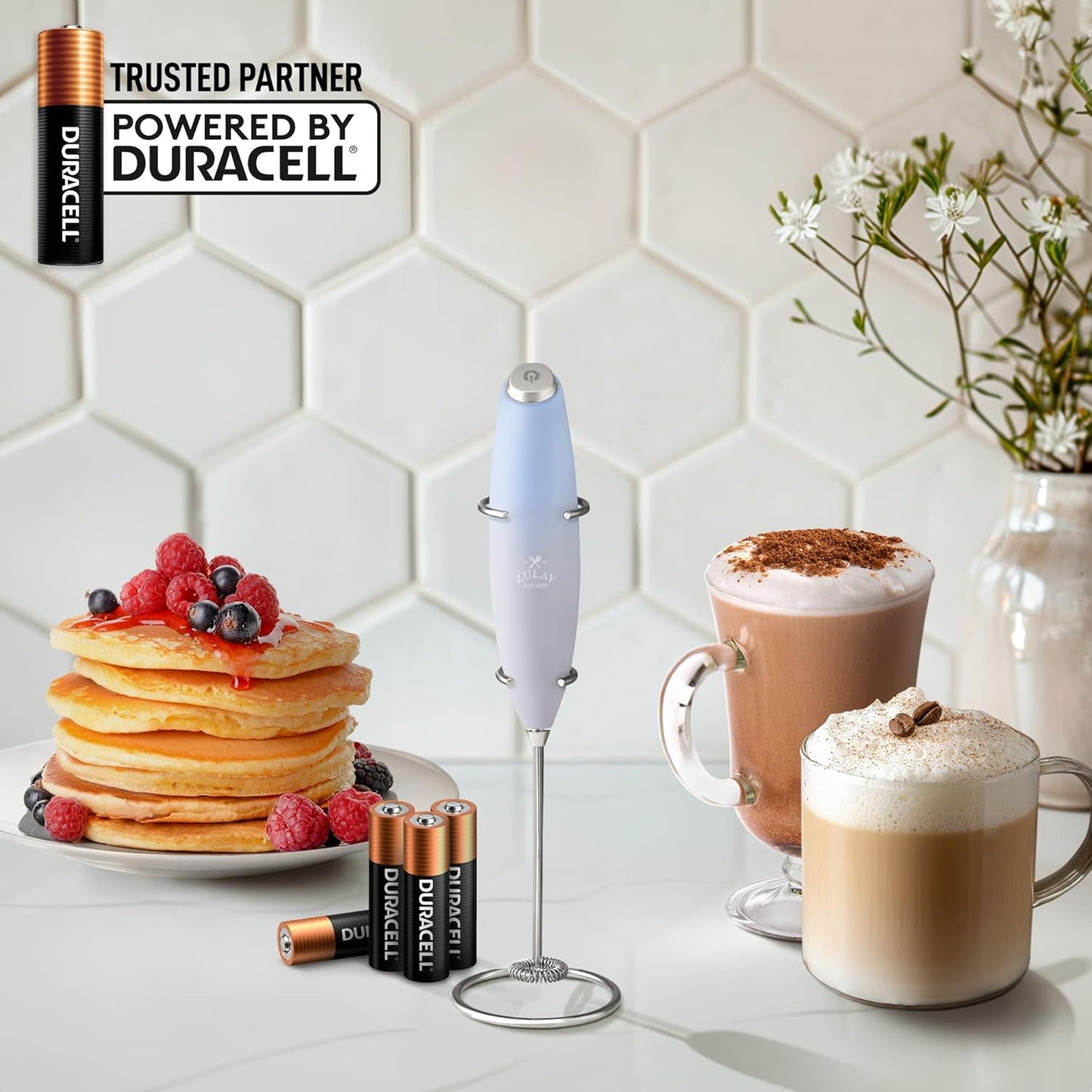 Zulay Kitchen Milk Frother Wand - Ultra-Fast Handheld Electric Whisk for Coffee & Lattes | Includes 4 AA Batteries