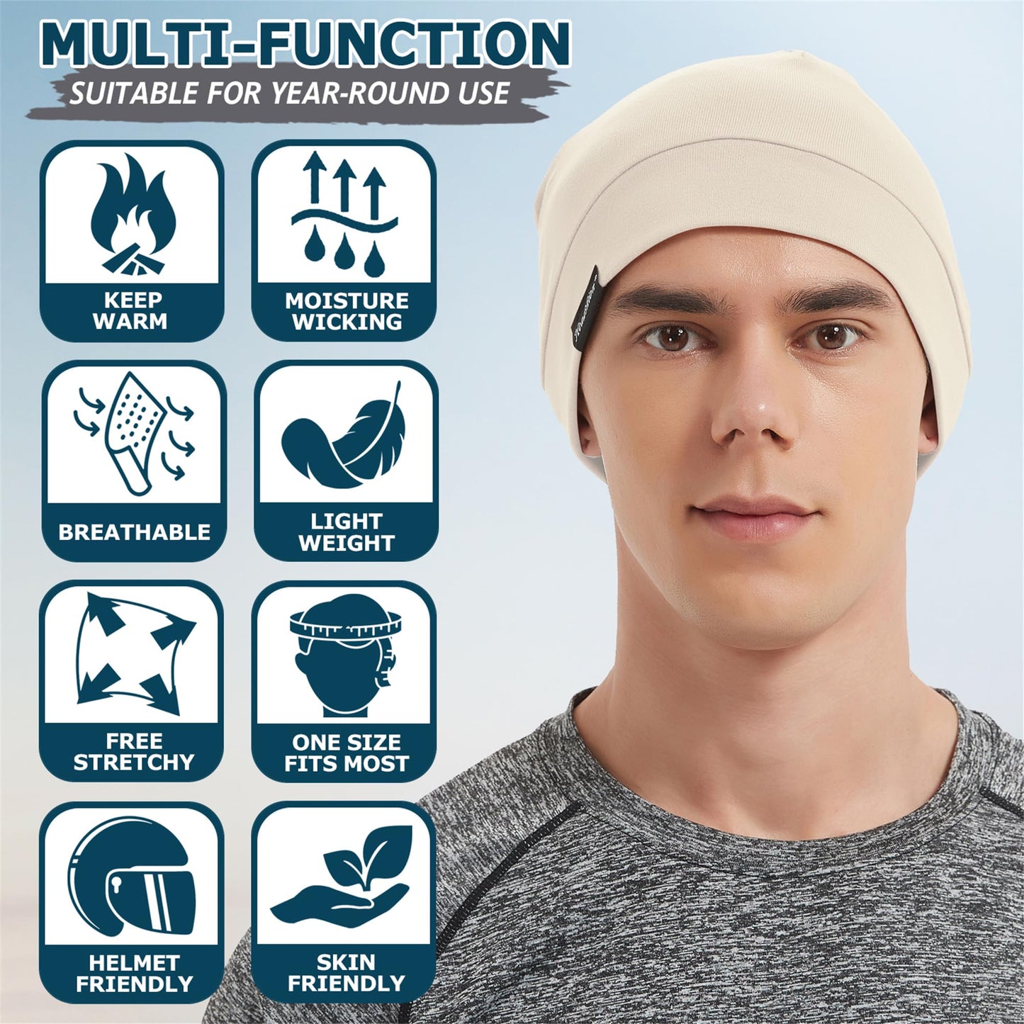 Headshion Cotton Skull Caps for Men Women,4-Pack Lightweight Beanie Sleep Caps Chemo Headwear 4 Beige