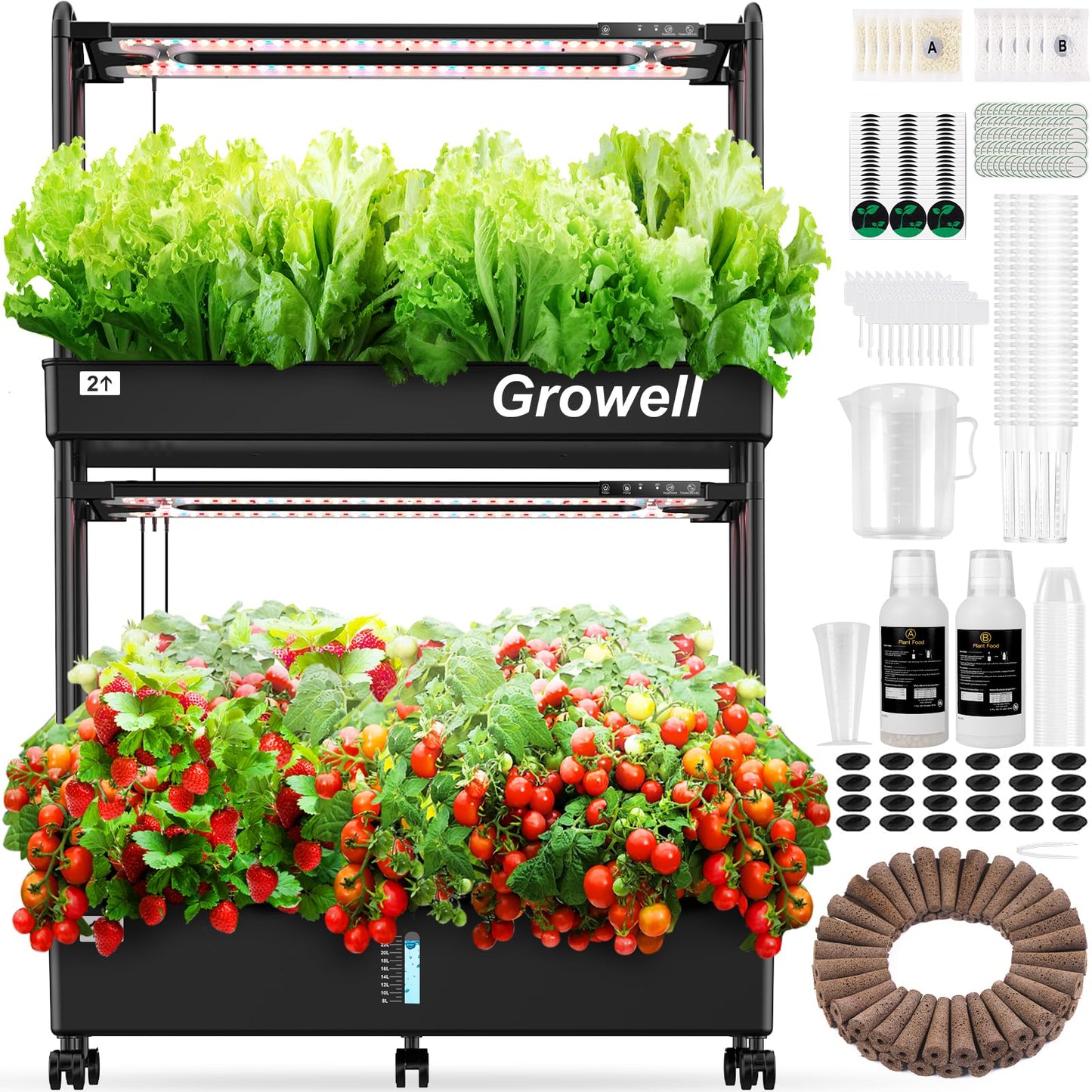 Growell Large Hydroponics Growing System Kit, 60 Pods Vertical Hydroponic Garden with 2 Light Modes Grow Light, Auto Circulating Water System, 32L Indoor Gardening System for Herb Vegetable Fruit