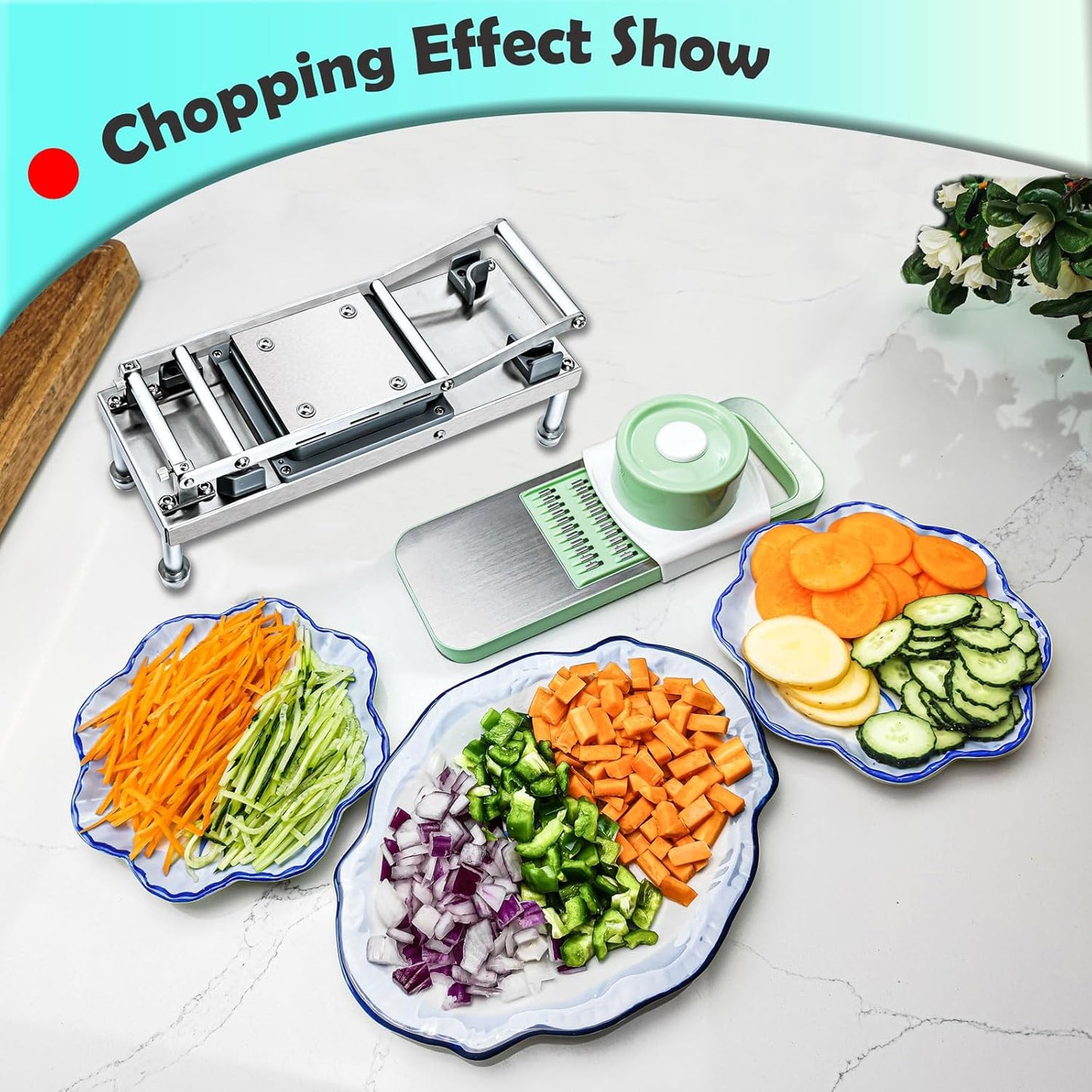 Skiennix All-in-1 Vegetable Chopper - 8 Blade Mandoline Slicer with Container | Stainless Steel Design