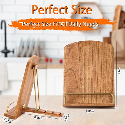 Cookbook Stand for Kitchen Counter Adjustable - Wood Recipe Book Holder for Convenient Cooking Fit iPad Tablet Recipe Book Holder