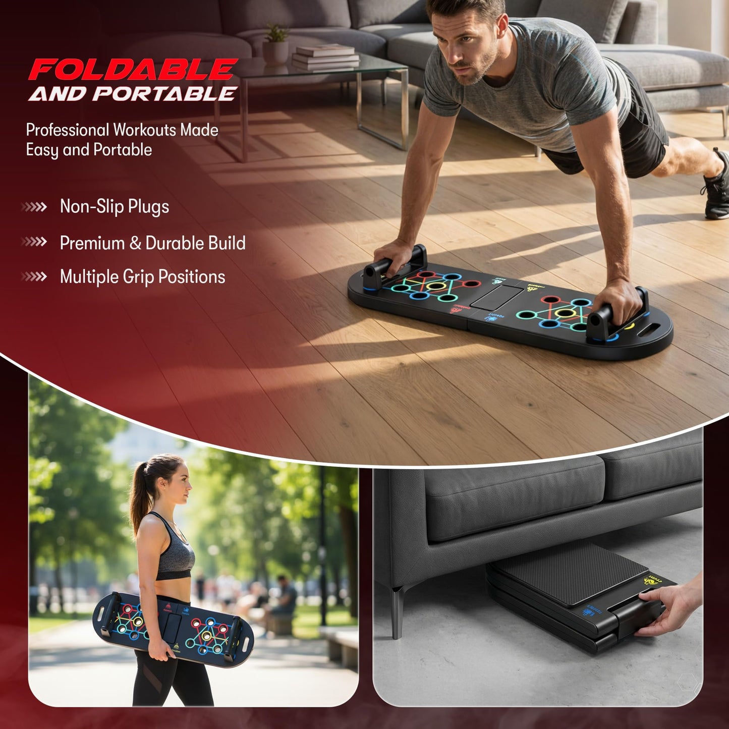 HAVENITY Plank Board & Push Up Board 22-in-1 with Resistance Bands – Core Trainer with Foam Elbow Pads, Foldable Home Gym Equipment for Men & Women