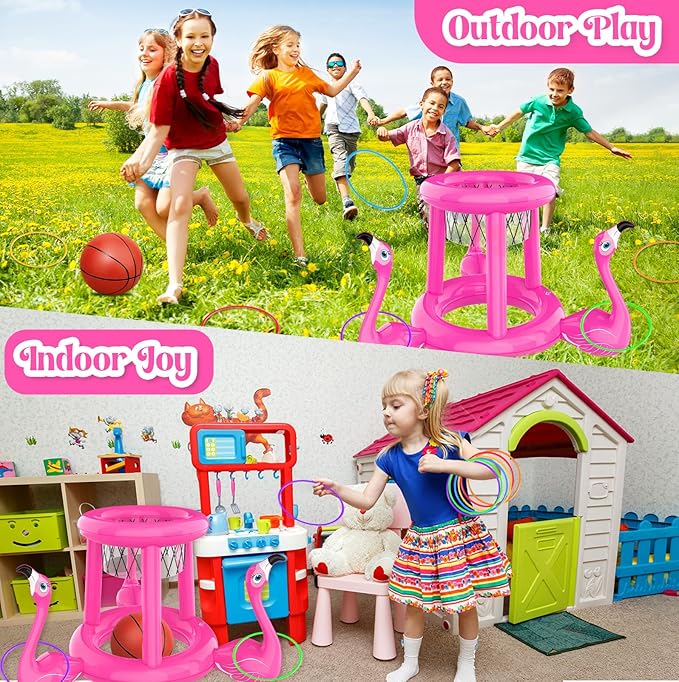Pool Floats Toys Set, 2-in-1 Floating Basketball Hoops & Pool Ring Toss, Fun Summer Water Games for Kids Ages 8-12