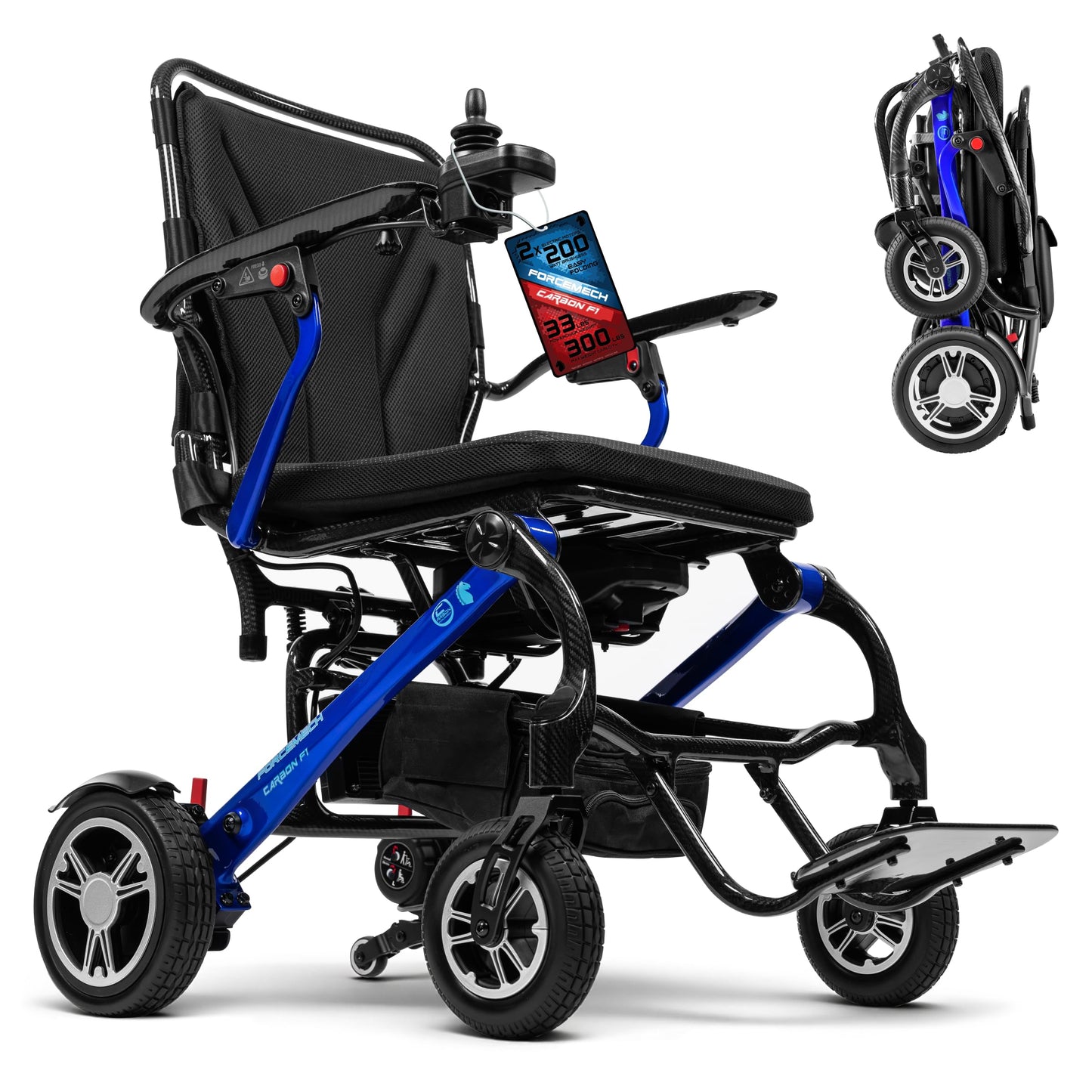 Forcemech Carbon F1 Carbon Fiber Electric Wheelchair for Adults 2026 New Model 35 lbs Foldable Power Wheelchair Lightweight 10 Miles Motorized Wheelchair for Seniors Capacity 300LBS Dual 200W Motors