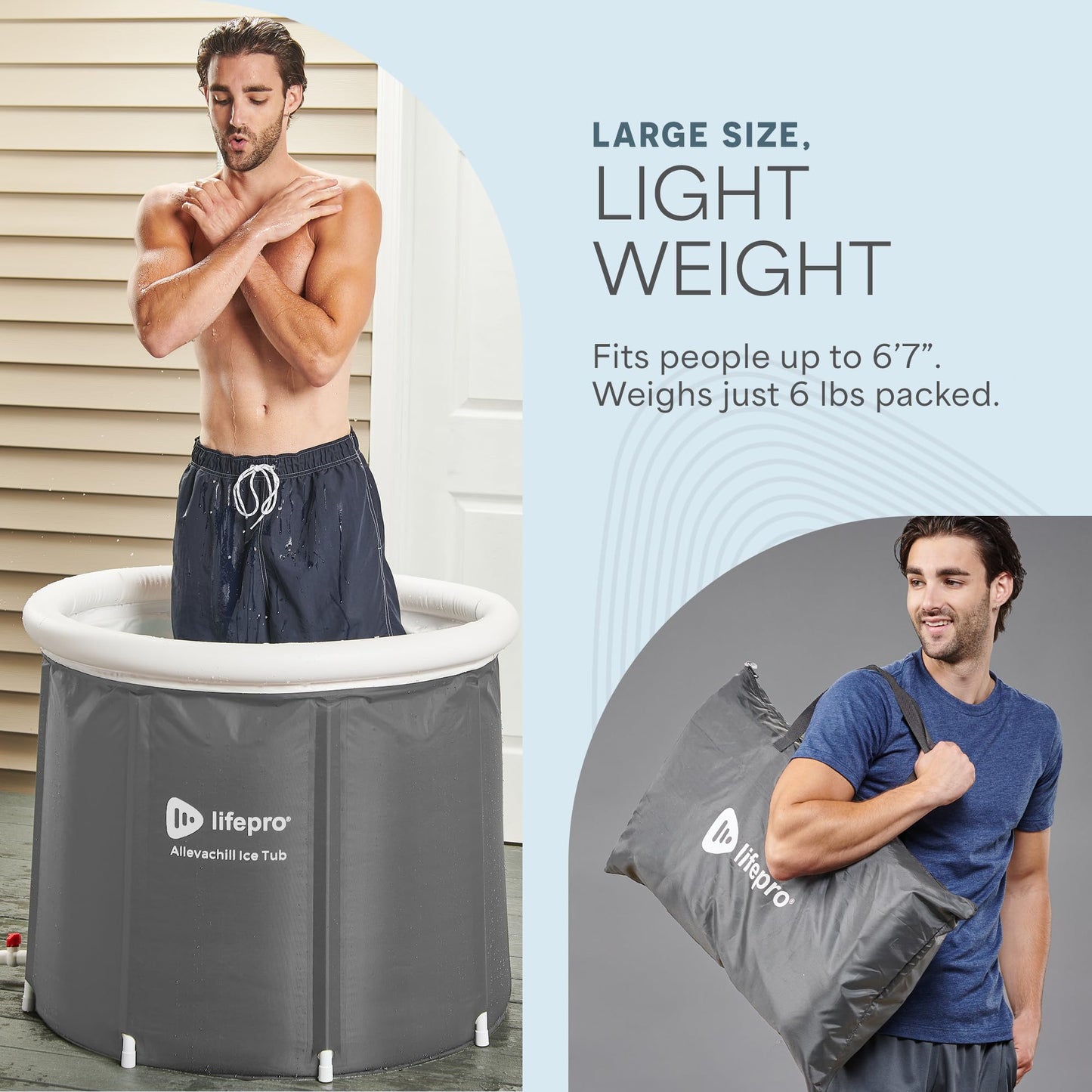 Lifepro Portable Ice Bath Tub with Cover and Storage Bag - Home & Travel Ice Bath Tub for Athletes and Adults, Durable Cold Plunge Tub for Home Therapy Sessions, Outdoor Ice Bath Cold Water Plunge Tub