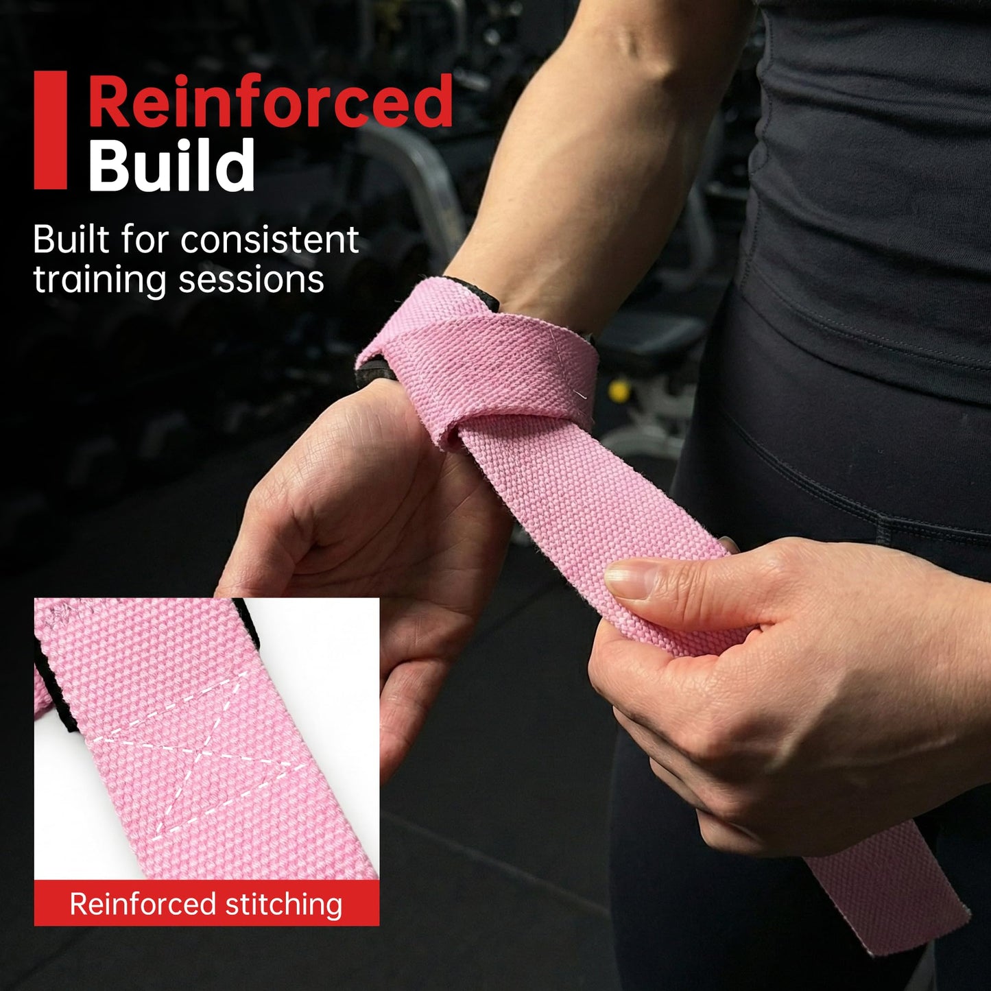 GymCope Lifting Wrist Straps for Weightlifting, Heavy Duty Wrist Straps for Deadlifts, Powerlifting, Bodybuilding and Strength Training, Secure Grip Support for Men Women, 1 Pair Pink