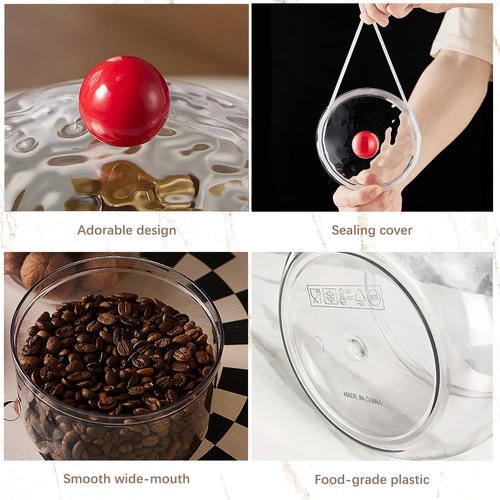 Custde 30 floz Clear Plastic Candy Jar with Lid – Cute Airtight Multi-Purpose Storage Canister for Candy, Cookies, Coffee, Sugar, Oats – Ideal for Kitchen Counter, Office Desk & Bathroom (30 fl oz)