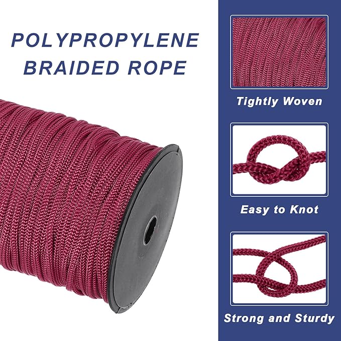 MECCANIXITY 3/16 Inch Polypropylene Rope Braided Ropes, 328ft Nylon Rope Hollow Utility Cord for Clothesline, Camping, Hiking, Outdoor, Brick Red