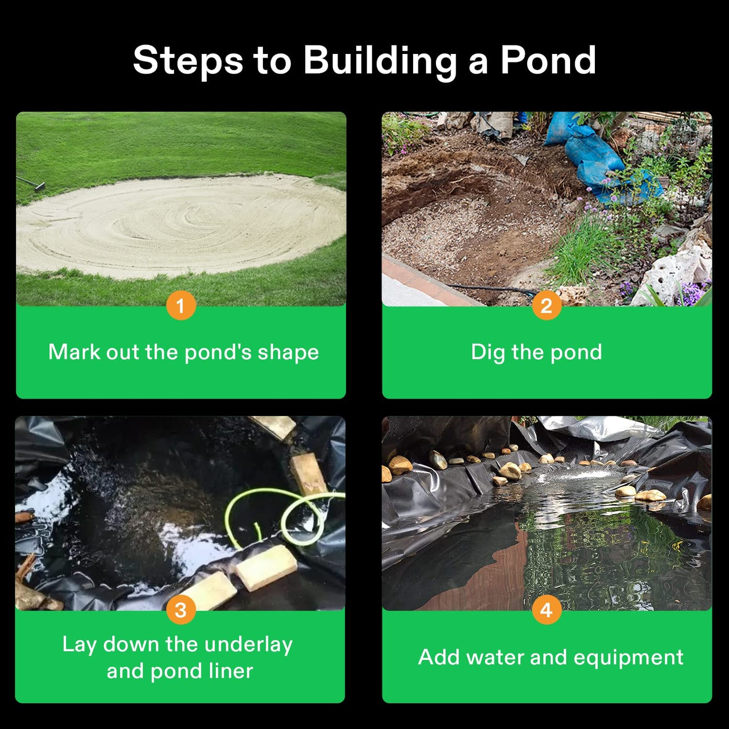 VIVOSUN 20 x 25 Feet Pond Liner, 14.5 Mil Durable LLDPE Pond Liners for Koi Ponds, Aquaculture and Water Gardens, Black