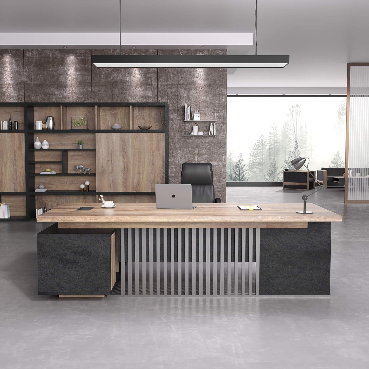 70.86 Inch Large Executive Desk with Drawers Cabinet, L Shaped Office Desk, Computer Desk with Universal Charging Ports and Cable Management for Business Furniture Set Workstation for Home Office