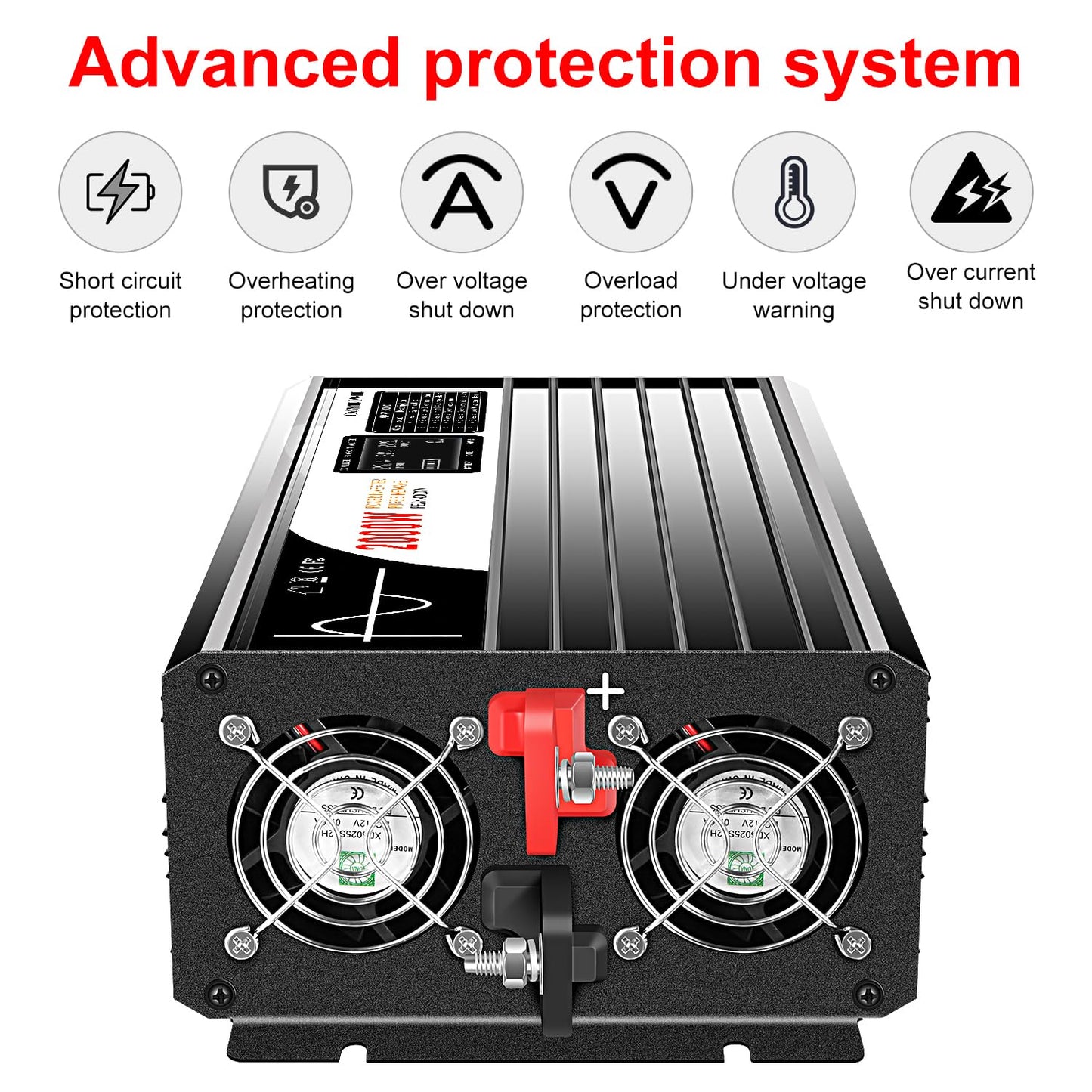 Xijia 2000W Pure Sine Wave Inverter，24V to 120V AC Converter for Home，Solar Systems，Remote and Bluetooth Control for Truck，Camping，with 2 20A AC Socket，Surge Power 4000W