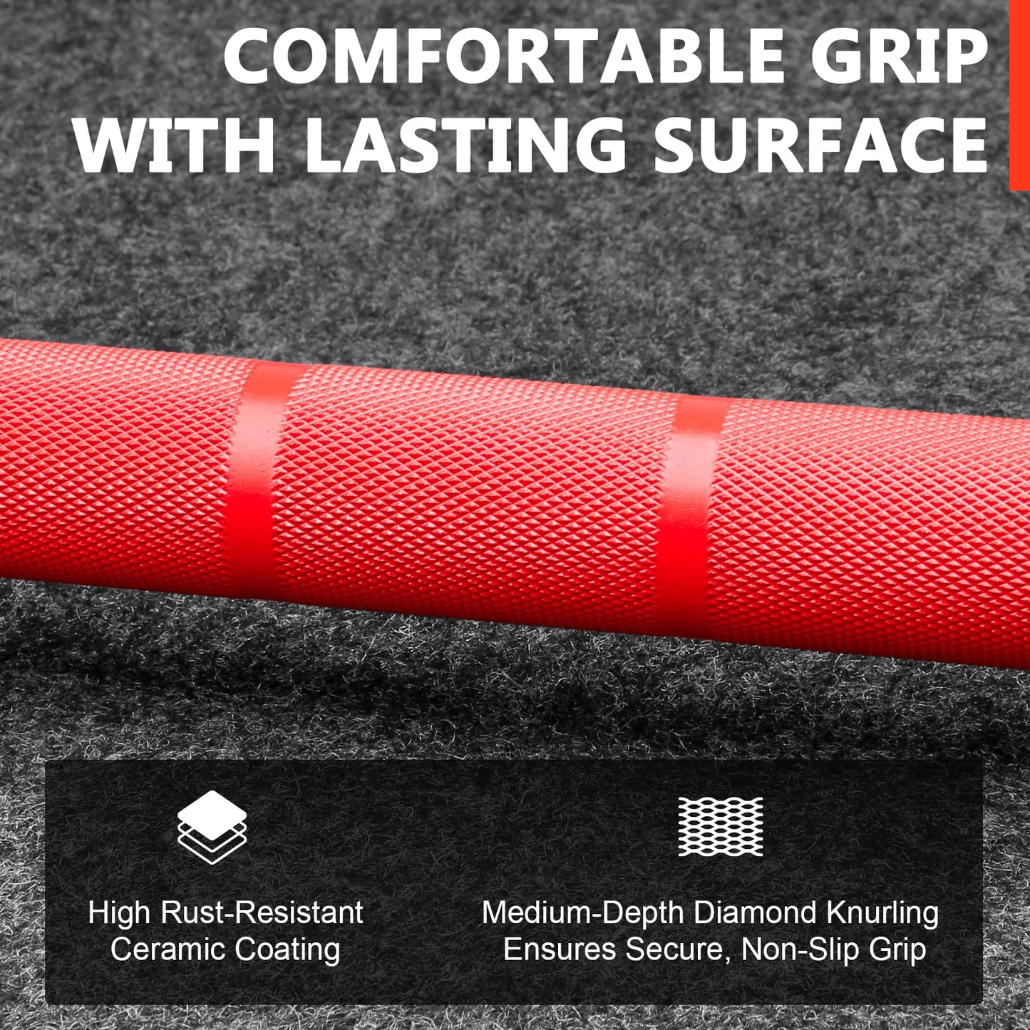 LIONSCOOL 7ft Olympic Barbell (Red Ceramic Shaft & Black E-coated Sleeves, 1500LBS, No Center Knurl)