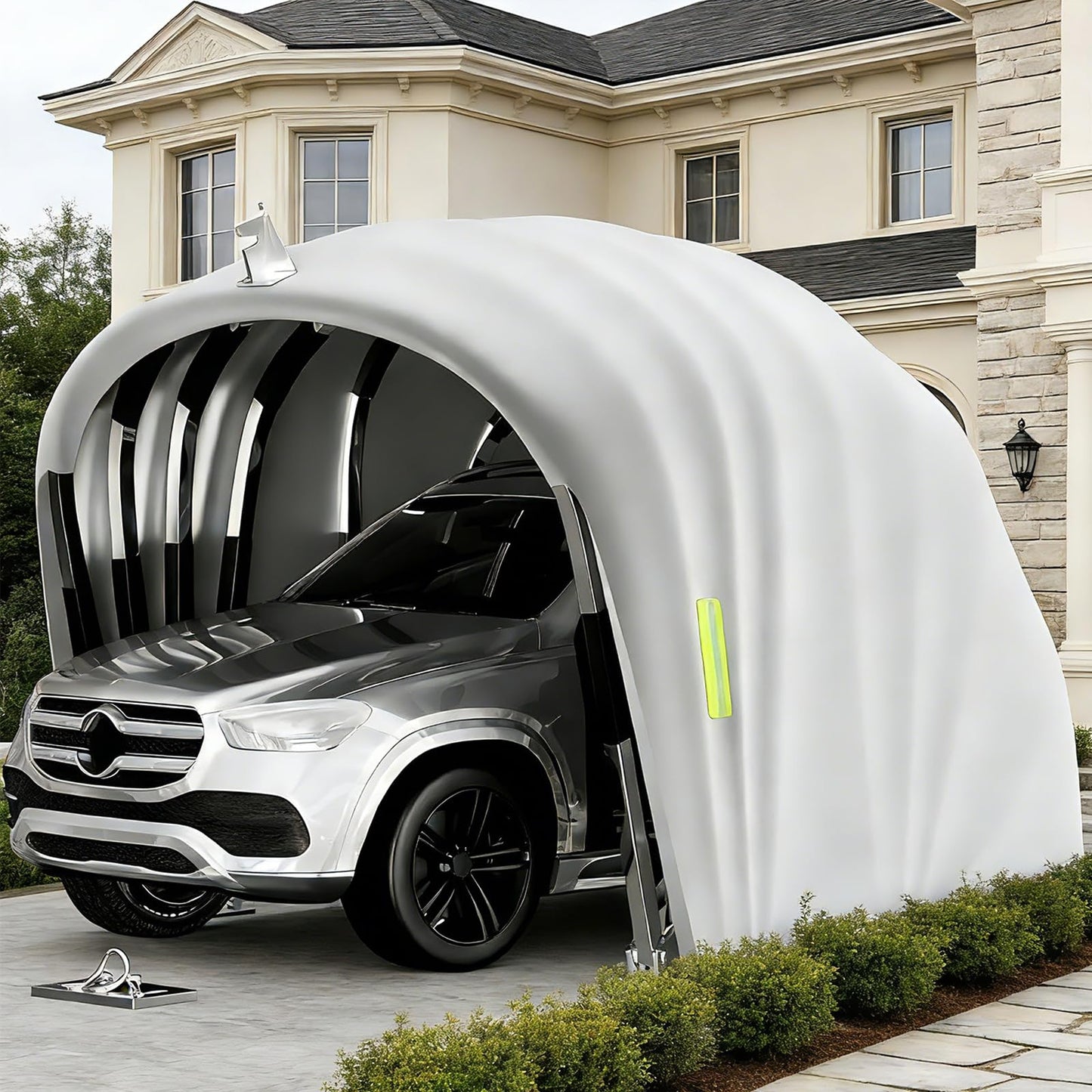 Semi Automatic Car Canopy, 19.35 x 8.8 Ft Garage Shelter with Heavy-Duty Oxford Fabric, Stainless Steel Frame - Waterproof, UV-Resistant, Windproof for Outdoor Vehicle Protection, Grey
