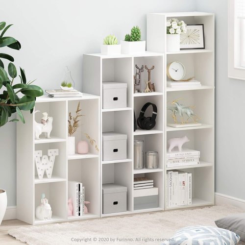 Furinno LUDER 5-Tier Bookshelf - Open Shelves for Easy Assembly | White, 9.4 x 15.8 x 52 Inches
