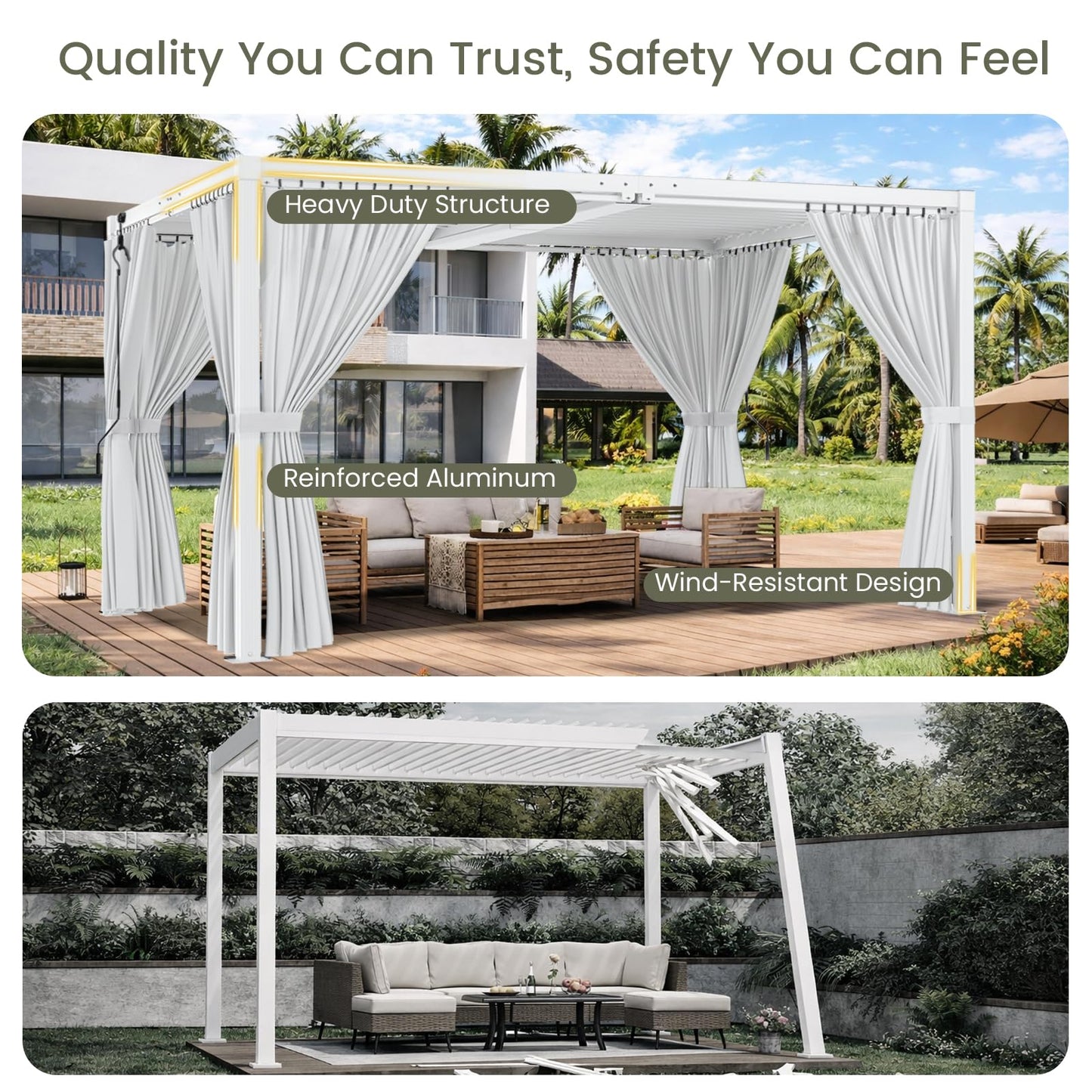 SAILARY Louvered Pergola 12' x 20' with Waterproof Curtains, Large Outdoor Aluminum Pergola with Reinforced Steel Roof, Heavy-Duty Hardtop Gazebo, Privacy Shaded Shelter, White