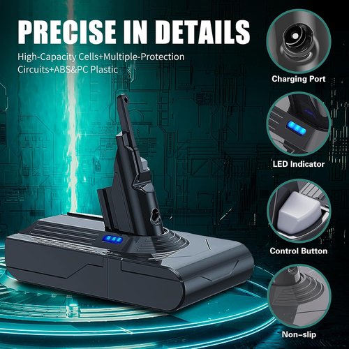 EGR V8 Battery Replacement for Dyson V8 Absolute | Includes 5 Filters & 3 Screws - Carbon Fiber