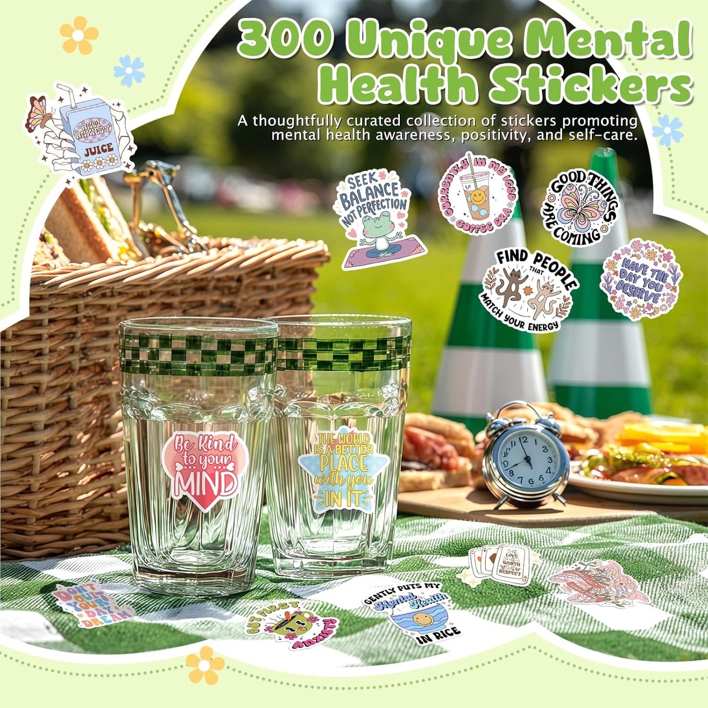 300 PCS Mental Health Stickers, Vinyl Therapy Stickers for Mental Health Journal, Positive Quote Decals for Adult