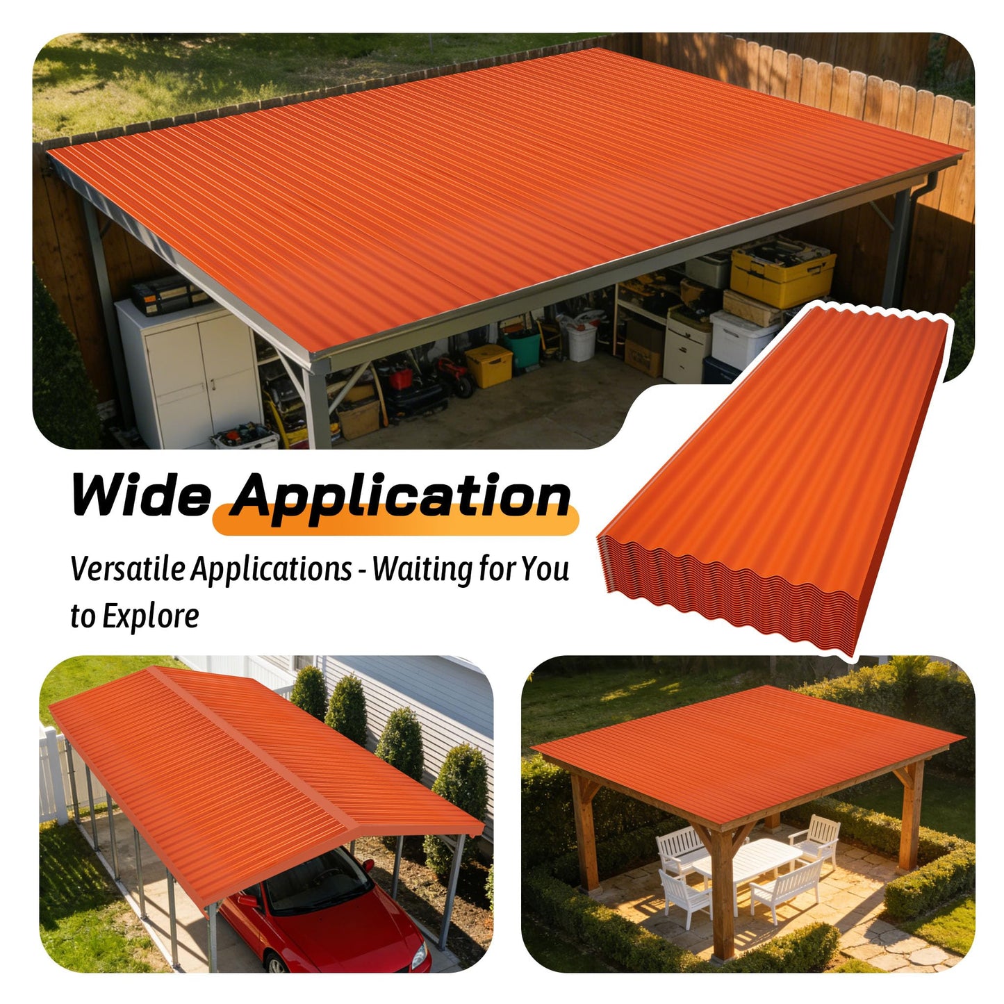 Jaxilyn Placstic Roof Panels 25 pcs L60.2×W20.67 inch, Placstic Corrugated Roofing Panels Gazebo Top Cover Waterproof Sunproof for Patio Outdoor Garden (Orange)