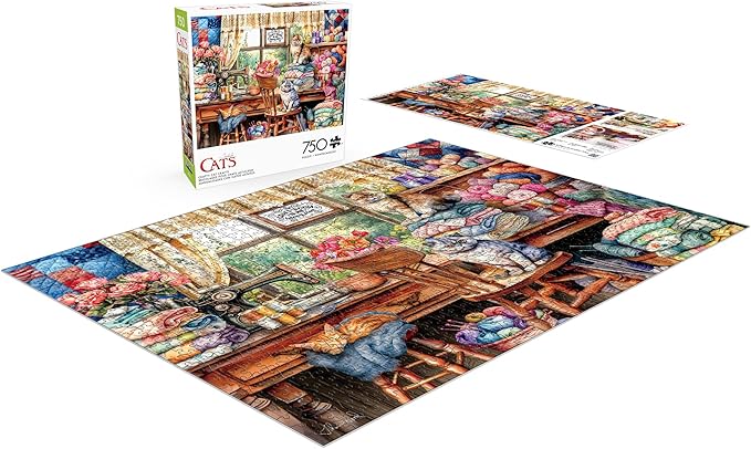 Buffalo Games - Tom Wood - Crafty Cat Crafts - 750 Piece Jigsaw Puzzle for Adults -Challenging Puzzle Perfect for Game Nights - Finished Size is 24.00 x 18.00