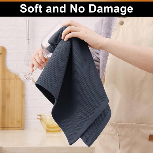 Homaxy 100% Cotton Waffle Weave Kitchen Towels - Soft, Absorbent & Quick-Dry - 4 Pack, Dark Grey, 16 x 26 Inches