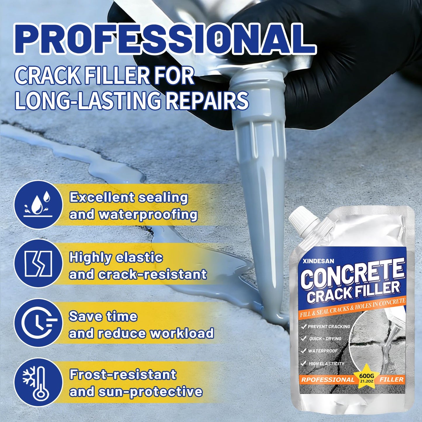 Concrete Crack Filler, 84oz Grey High Elasticity Self Leveling Cement Caulking Glue, Quick Drying Waterproof Sealant for Driveways, Walkways, Indoor and Outdoor Weather Resistant Concrete Joint Repair