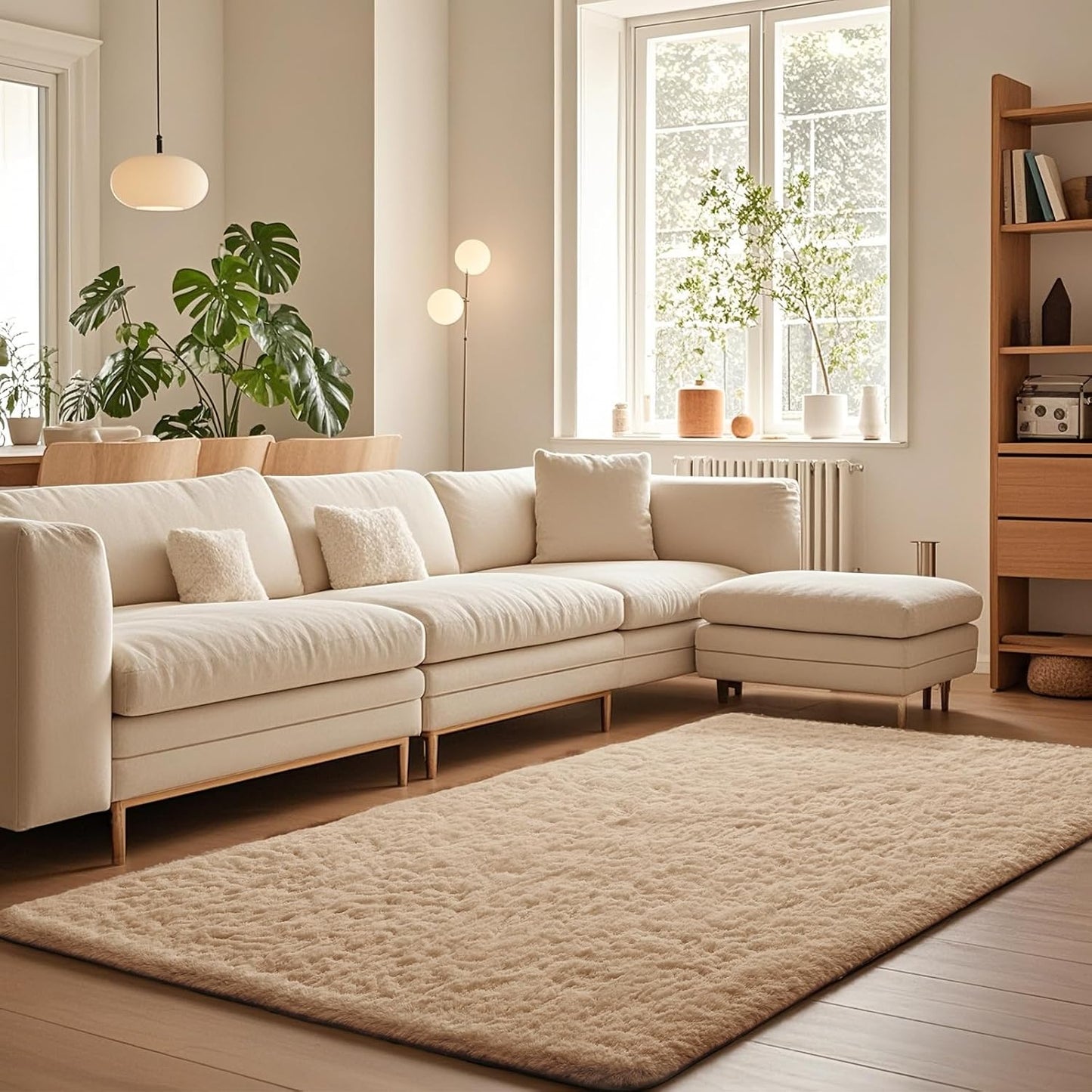 Ophanie Beige Area Rug - Plush Soft Shaggy Carpet for Living Room & Bedroom | 5x8 Size