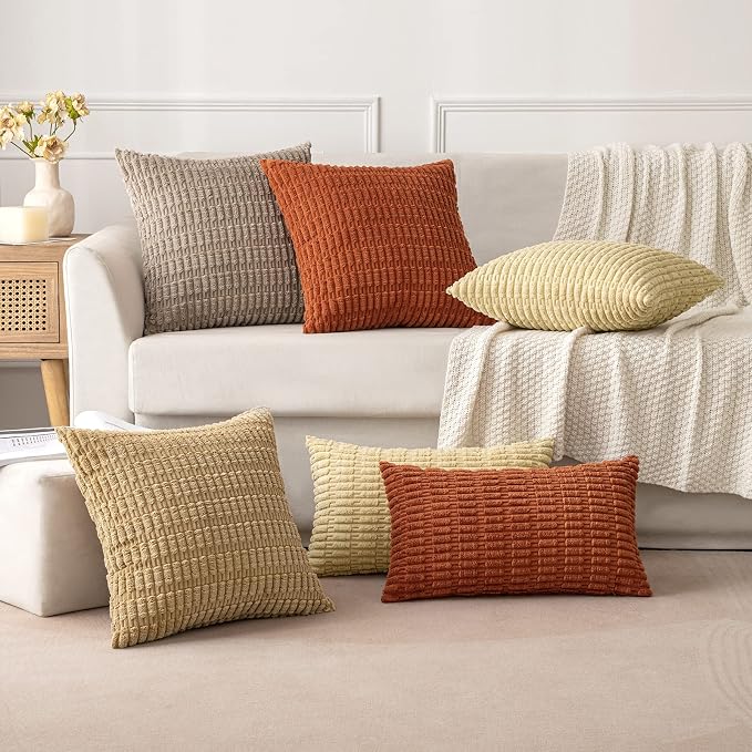 MIULEE Pack of 2 Corduroy Decorative Lumbar Throw Pillow Covers 20x12 Inch Soft Boho Striped Pillow Covers Modern Farmhouse Home Decor for Sofa Living Room Couch Bed Khaki