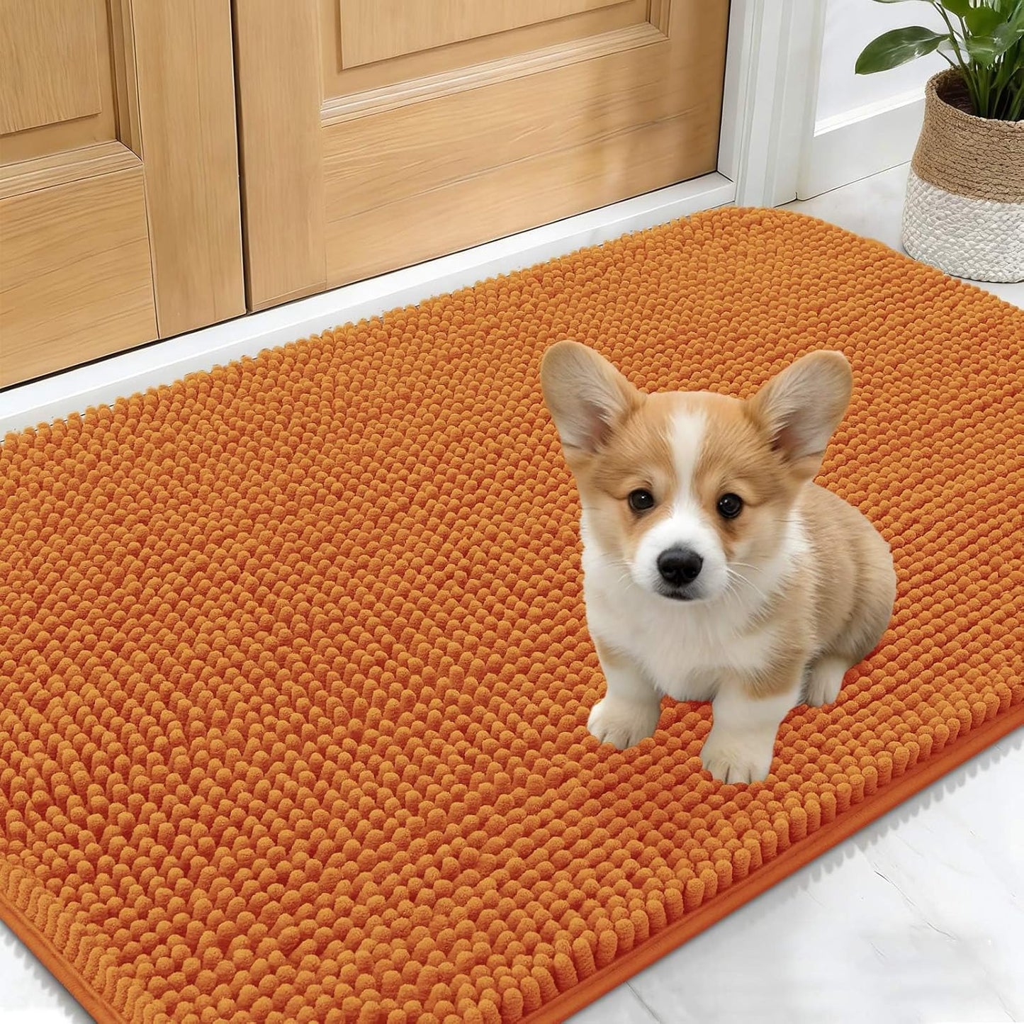OLANLY Dog Door Mat - Absorbent Non-Slip Chenille Mat for Muddy Paws | 30x17 Inches, Quick Dry, Clay Color