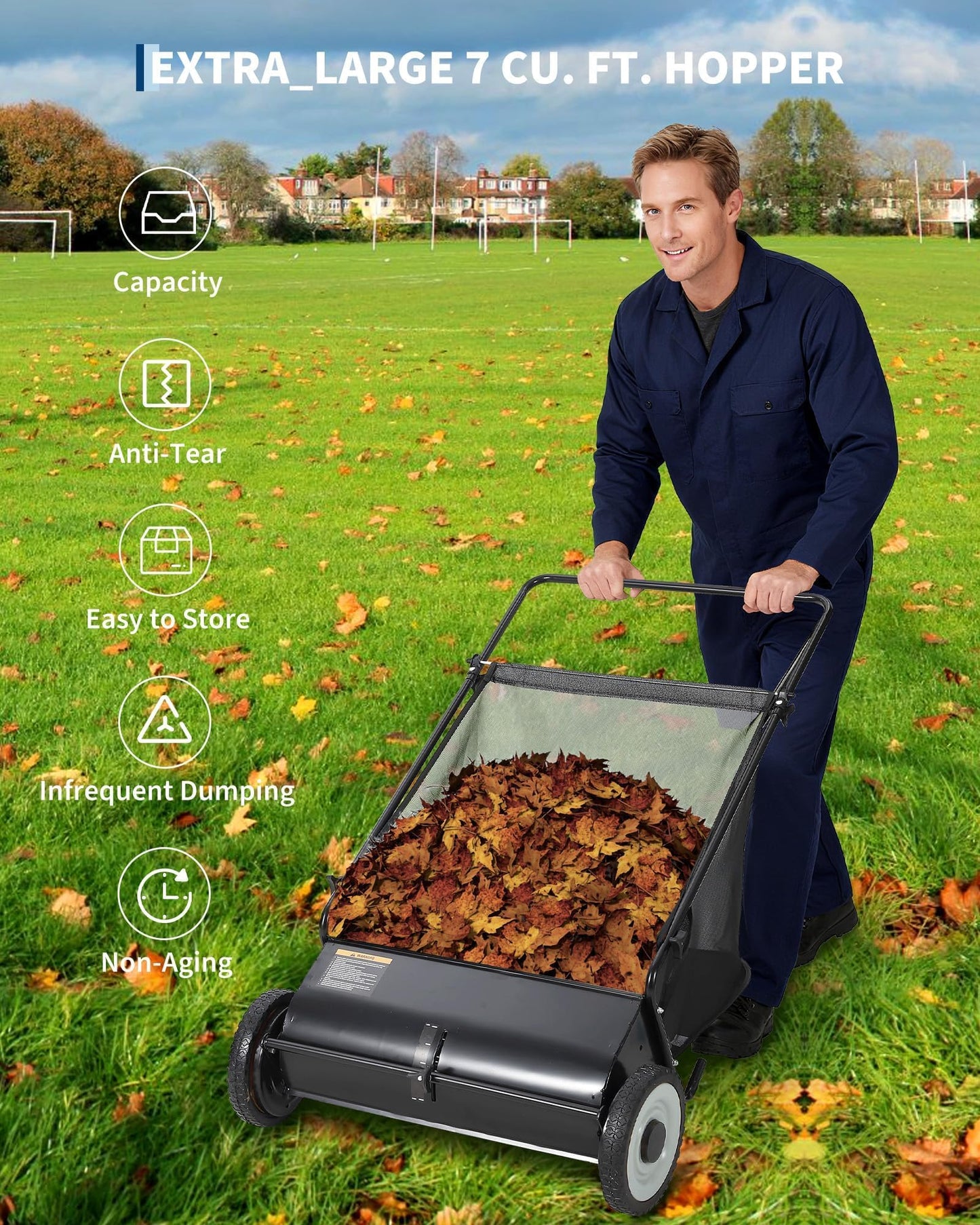 26-Inch Push Lawn Sweeper – 4 Fast Brushes, 7 Cu.ft Collector, Adjustable Height – Durable Steel Frame – Manual Hand-Push for Yard, Garden, Patio & Driveway Cleanup
