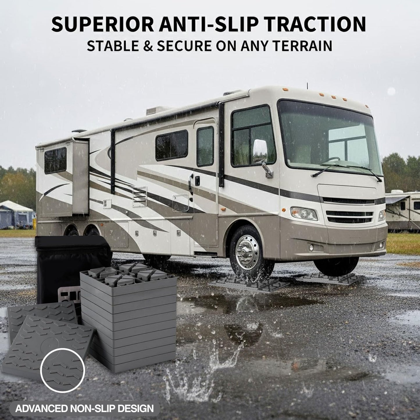 Keltrion 12 Pack Camper/RV Leveling Blocks Suitable for 4 Wheels Interlocking and Anti-Slip Design with Carrying Bag Heavy-Duty for Camper Travel Trailer Grey