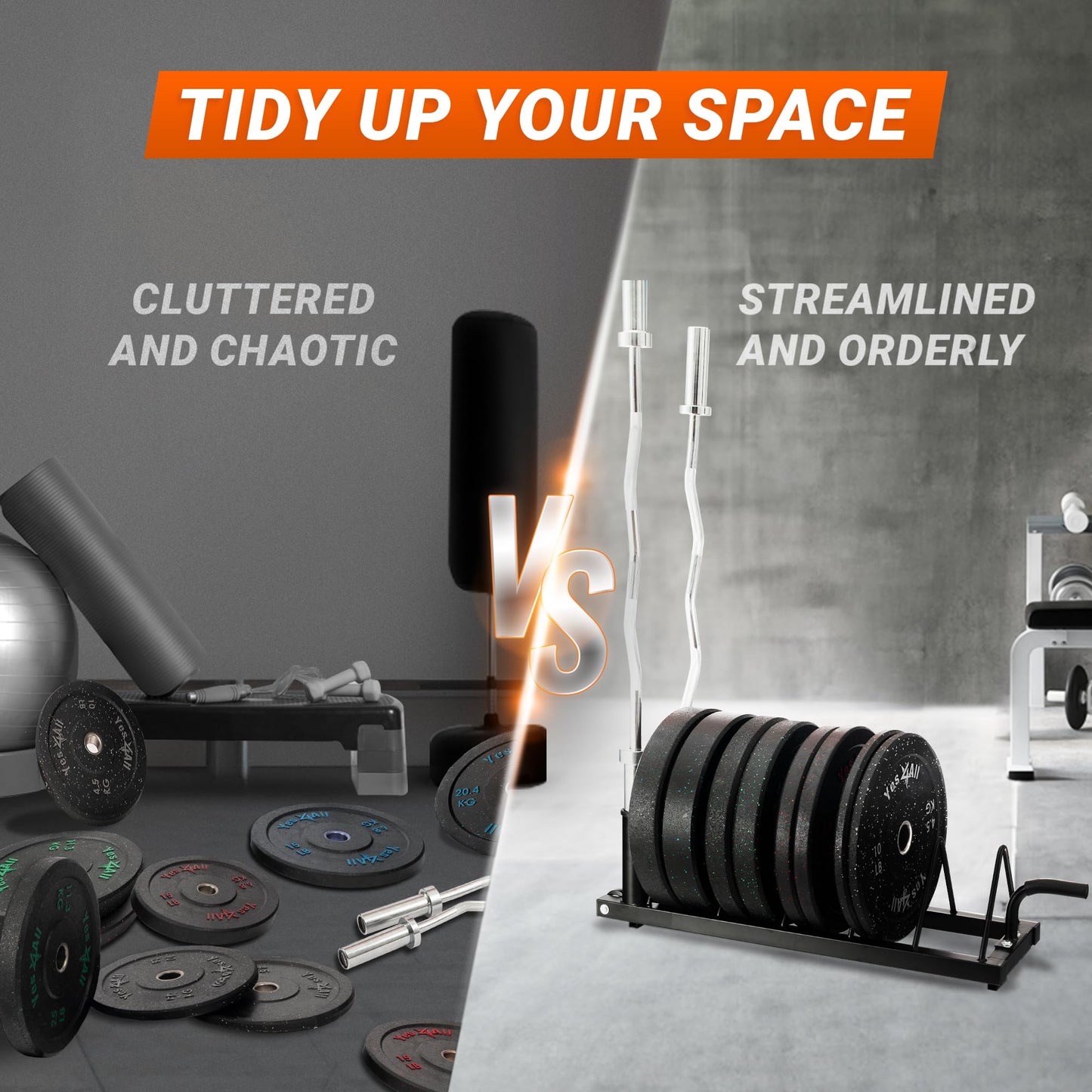 Yes4All Horizontal Weight Plate Rack Holder, Bumper Plate & Olympic Barbell Storage Rack with Steel Frame, Handle and Transport Wheels