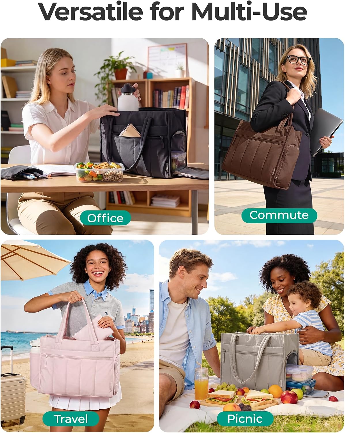 15.6 Inch BAGSMART Tote Bag for Women Puffer Laptop Work Bag Large Purse Shoulder Handbag Crush Bow Tote with Insulated