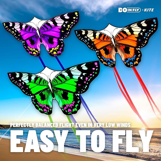 Butterflys for Kids, Beautiful Kite Easy to Fly for Beginners with 328 ft Line & Line Winder (1m-Tiger Spotted Butterfly-(Green+Orange+Purple), 3)